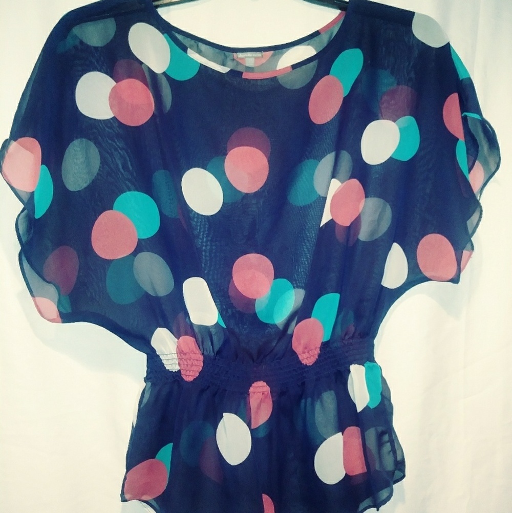 Charlotte R Kimono Sleeve Dot sheer Blouse Sz XS